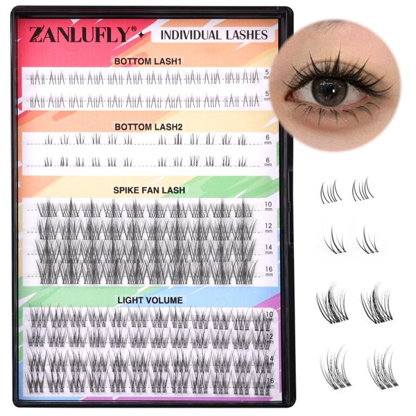 Lash Clusters Natural Manga Lash Extensions with Bottom Eyelash Clusters Spike Multi-type Mixed Wispy zanlufly DIY Eyelash Tray Individual Lashes for Self Application at Home