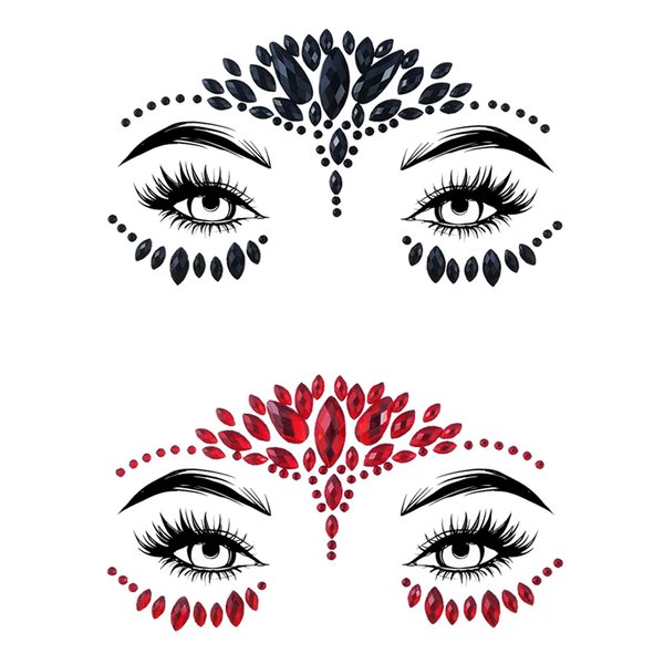 2 Packs Face Gems Jewels Black and Red for Halloween Festival Face Gems Tattoo Stickers Rhinestone Crystal Body Gems Stones for Women Party Costume Makeup