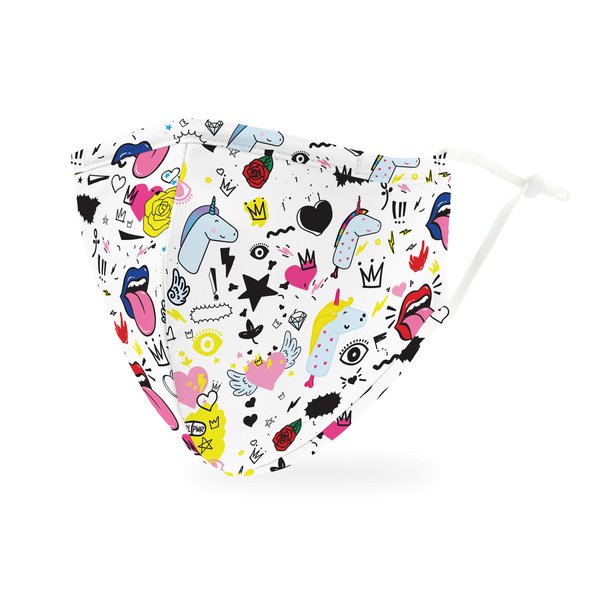 WEDDINGSTAR 3-Ply Adult Washable Cloth Face Mask Reusable and Adjustable with Filter Pocket - Doodles