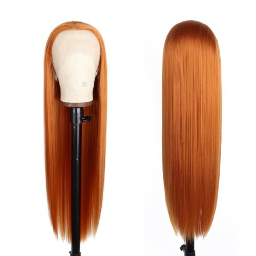 V'NICE Orange Lace Front Wig 13×2.5 Long Straight Glueless Heat Resistant Fiber Hair Synthetic Lace Front Wigs for Fashion Women Cosplay Daily Wear
