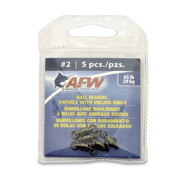 American Fishing Wire Black Ball Bearing Swivels (5 Pieces), Size 2, 65 Pound Test