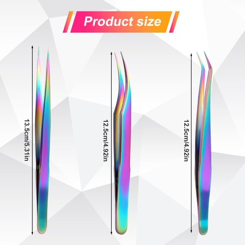 Lash Tweezers Set, 3Pcs Stainless Steel Lash Extension Tweezers 3 Styles Straight and Curved Eyelash Tweezers for Removing Eyebrows False Lashes Smeared False Nails (Color Titanium)
