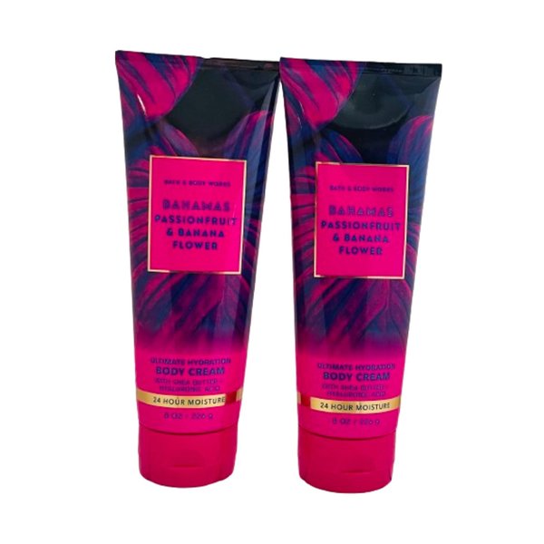 Bath & Body Works Body Cream Bahamas Passionfruit and Banana Flower 8oz (2 pack) Packaging Design Varies