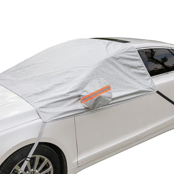 Universal Fit Windshield Snow Cover, Compact and Mid-Size SUVs, Anti-Theft Tuck-in Flaps, Cotton Lined PEVA Fabric with Aluminum Foil Lamination, Mirror Covers Included, Patent Pending
