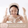 SuPoo 6pcs Khaki Spa Headband Sponge Face Wash Headband and Wristband Makeup Head Band Puffy Skincare Headband with Hair Ties Terry Cloth Cute Hair Band for Washing Face Teen Girl Gifts Trendy Stuff