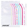 JANYUN 30 Pieces Reusable Plastic Straws BPA-Free 9" Colorful Printing Hard Platic Stripe Drinking Straw for Mason Jar Tumbler Family or Party Use Cleaning Brush Included(Random Pattern) (Bent)