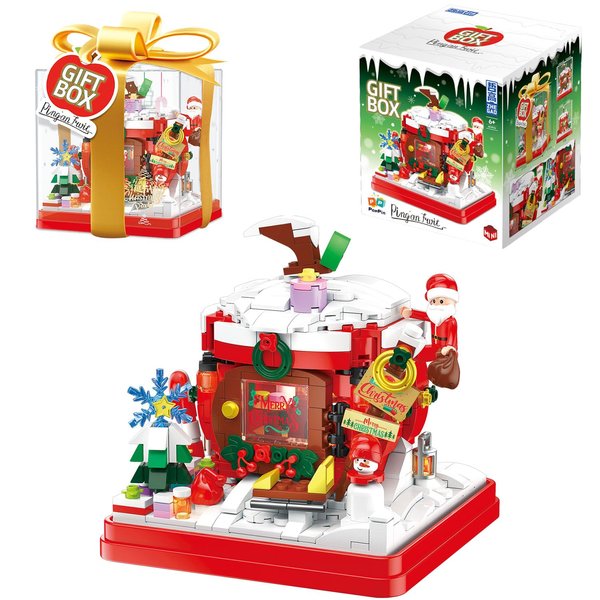 BrickBounty 714 Pcs Christmas Apple House Building Blocks Set with LED Lights & Transparent Display Box, Christmas-Toys Christmas-Tabletop-Decorations for Both Kids and Adults
