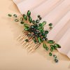 Rumtock Green Rhinestones Beads Gold Hair Comb Side Headpiece for Wedding Brides Women Girls Handmade Hair Accessories (Green)