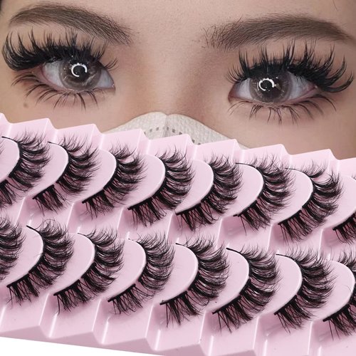 DSLONG 10 Pairs Cluster Lashes D Curl Russian Strip Lashes Fluffy False Eyelashes Individual Natural Wispy Lashes DIY Eyelashes Extension At Home