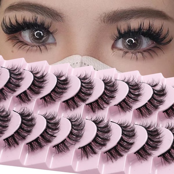 DSLONG 10 Pairs Cluster Lashes D Curl Russian Strip Lashes Fluffy False Eyelashes Individual Natural Wispy Lashes DIY Eyelashes Extension At Home