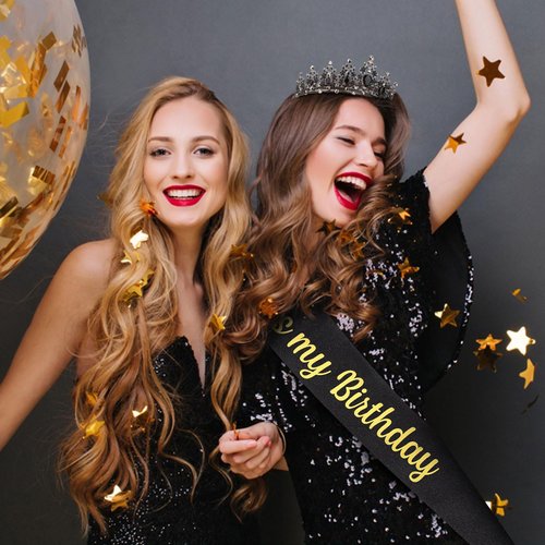 BAHABY Birthday Crown for Women It's My Birthday Sash & Rhinestone Tiara Set Princess Birthday Sash and Tiara for Women Birthday Decorations- Black