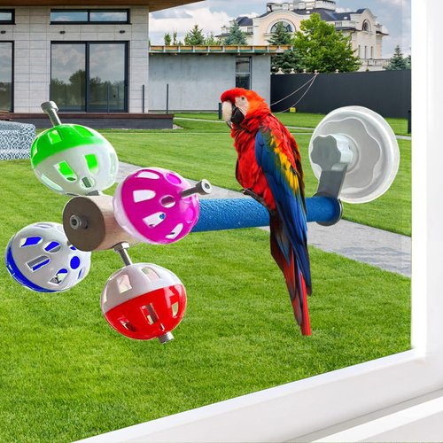 FlidRunest Rotating Ball Bird Perch Toy with Suction Cup, Bird Perch Stand Toy with Rotating Balls, Bird Window/Car/Glass Perch Puzzle Toy for Parakeets, Parrots, Budgie