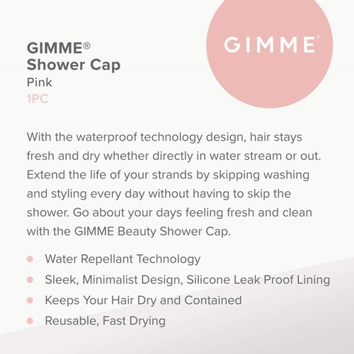 Gimme Beauty - Premium Hair Cap for Shower with Water Repellent Technology - Sleek, Minimalist Design - Silicone Leak Proof Lining - Fast Drying Shower Cap for Women - Pink (1 Count)
