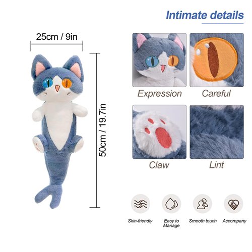 OOPSHANA Long Cat Plush Toy Cute Plushie Hugging Plush Pillow Shark Cat Stuffed Animal for Girls and Boys Blue 19.7"