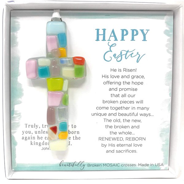 Handmade in USA Spring Easter Cross with Sentiment - Perfect Christian Gift For Easter - Unique Addition to Easter Gift Basket- Easter Gift for Fellow Church Members