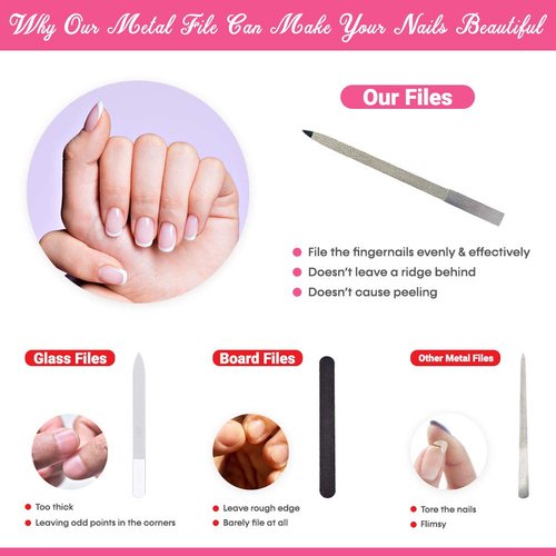 Diamond Nail File with Case 2 Pack Stainless Steel Fingernail Files, Pointed Tip Non Slip Handle for Natural Acrylic Nails, Double Sided Sapphire Grit