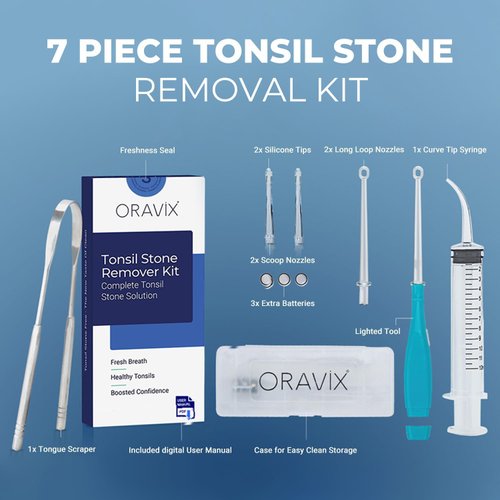 ORAVIX Tonsil Stone Remover - Tonsil Stone Removal Kit - Tonsillolith Remover Tool - Tonsil Cleaner - Fight Bad Breath - Tonsil Stone Removal Tool - Oral Irrigator - Tongue Scraper - 7 Pieces