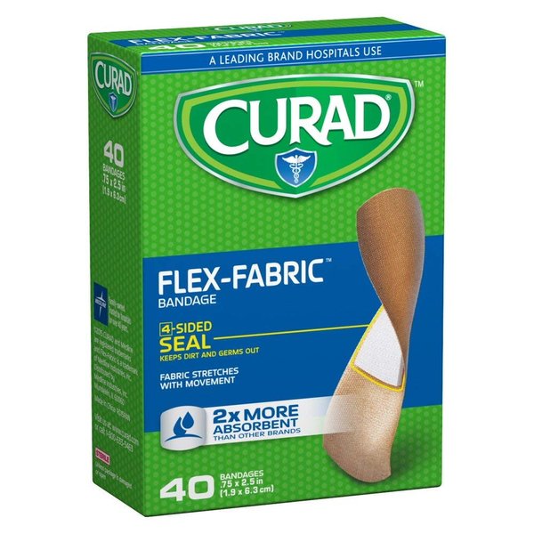 CURAD Flex-Fabric Adhesive Bandages, 3/4" x 2-1/2", Superior Wound Care, 40 Count, 1 Box