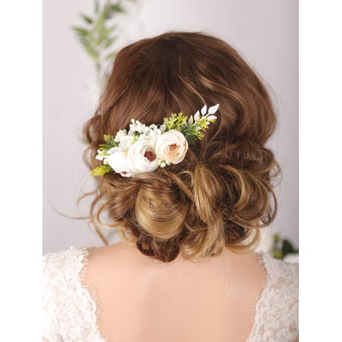 Kercisbeauty Boho Blooming Flower Hair Comb with White Leaves for Garden Wedding Brides