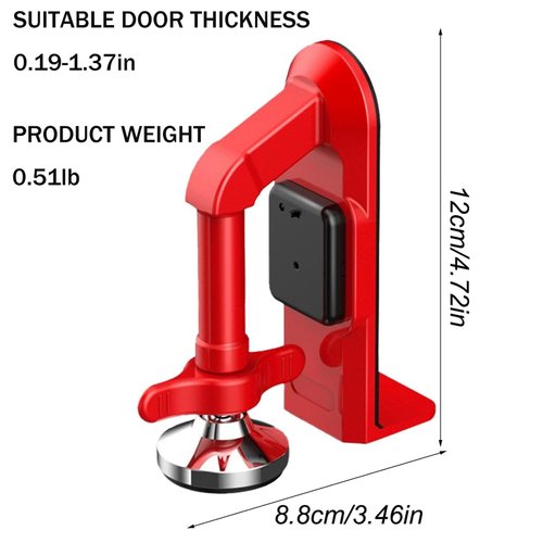 Portable Alarm Door Stopper, Portable Lock for Travel Anti Theft Blocker Stoppers Security Jammer Stopper No Drill Safety Door Stopper Security for Women, Children (Red)