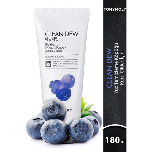 TONYMOLY Clean Dew Foam Cleanser, Blueberry, 6 Fl Oz