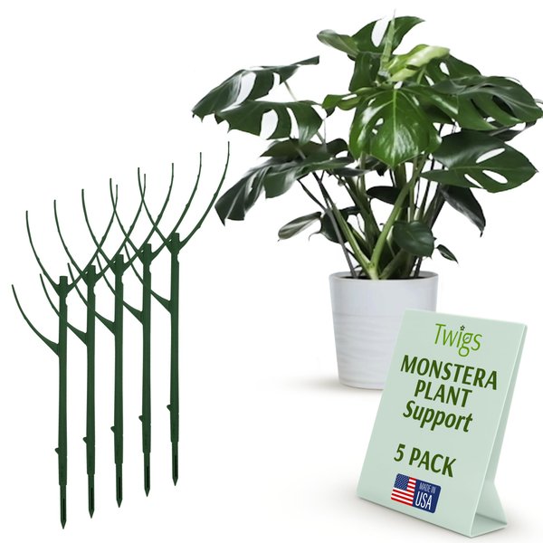 Twigs GA - Stackable Twig, Monstera Plant Support & Growth, Moss Pole Alternative, Plant Support for Potted Plants, Plant Stake for Indoor Plants - Garden Trellis - 5 Pack, 17" L, Monstera Green