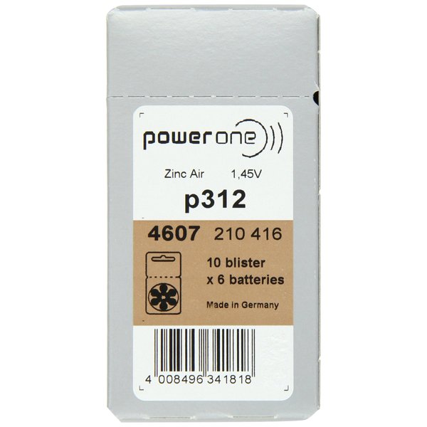 Power One Size 312 Hearing Aid Batteries - 50 x 6 packs = 300 pcs.