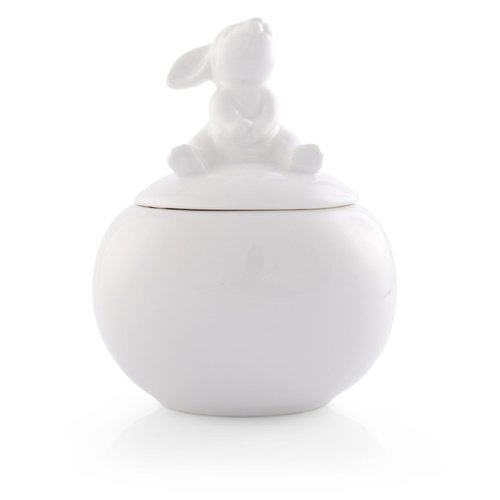 Arthur Court Sugar Bowl, White Stoneware, Setting Bunny Design on Lid, Durable and Easy to Clean - Whimsical and Elegant, Perfect for Tea or Coffee Time, Enhances Easter Table Décor
