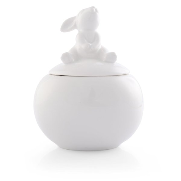 Arthur Court Sugar Bowl, White Stoneware, Setting Bunny Design on Lid, Durable and Easy to Clean - Whimsical and Elegant, Perfect for Tea or Coffee Time, Enhances Easter Table Décor
