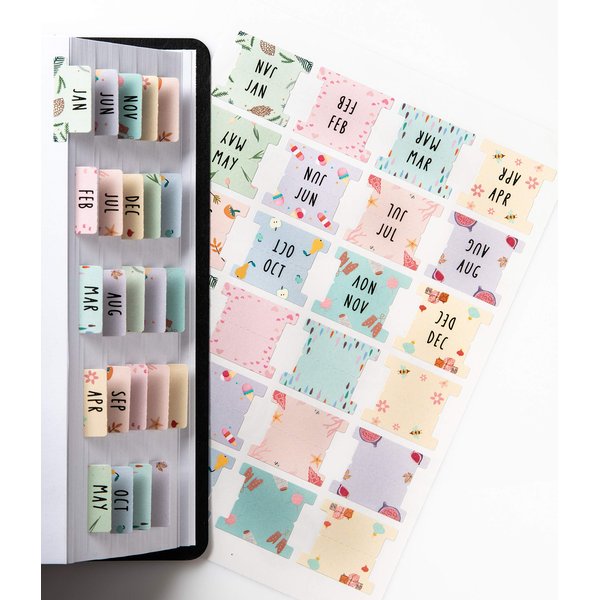 DiverseBee Laminated Planner Monthly Tabs, 24 Peel and Stick Tabs for Notebooks (12 Month Tabs and 12 Blank Tabs), Calendar Monthly Tab Stickers/Dividers (Assorted), Medium