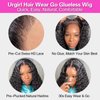 Urgirl Wear and Go Glueless Wigs Human Hair Pre Plucked Pre Cut Water Wave Lace Front Wigs Human Hair for Black Women 13x4 HD Lace Closure Human Hair Wigs 200 Density Deep Curly Lace Frontal Wigs