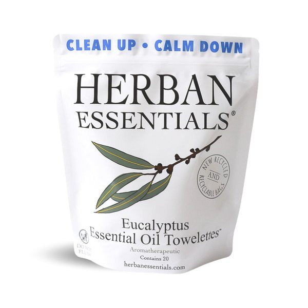 Herban Essentials Eucalyptus Wipes - Essential Oil Wipes for Hands, Travel Face Wipes - Natural Hand Wipes, Moist Towelettes Individually Wrapped Body Wipes - 20 Count