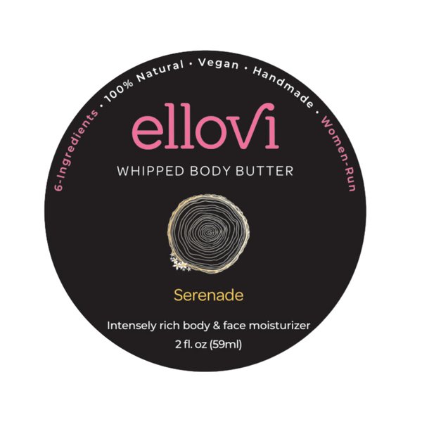 Ellovi All-Natural Luxuriously Whipped Body Butter - Serenade - 100% Nut Free - Made With Just 6 Vegan Ingredients - Ultra-Rich 100% Plant-Based Hydrating Moisturizer For Naturally Healthy Skin