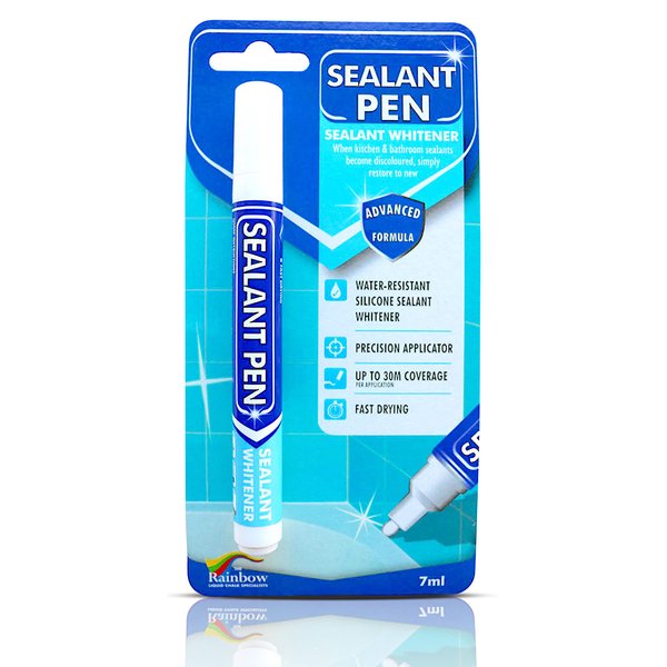 Sealant Pen White Caulk Marker: Waterproof Silicone Colorant Paint, Stain Remover, Sink, Kitchen, Shower, Bathroom Tile - White, Narrow 5mm Tip
