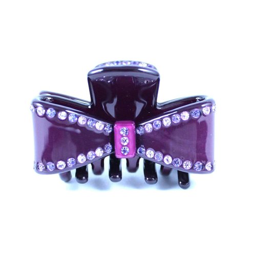 CHRYSE Small Bow Austrian Rhinestone Hair CLAMP Claw Clip Barrette C738 Purple