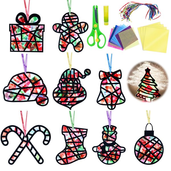 EggSun 36 Sets Christmas Suncatchers Craft Kit for Kids Ornaments Stained Glass Window Arts and Crafts Kit for Classroom Holiday Birthday Projects Home Party Favors Decorations Ages 4 8 12 All in One