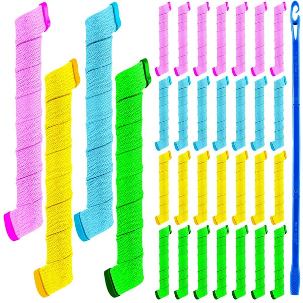 42 Pieces Spiral Curlers Wave Curls Kit, No Heat Hair Curlers Styling, 40 Pieces Hair Curler Rollers Curling Rods 2 Pieces Styling Hooks for Hair Supplies (11.8 Inch)