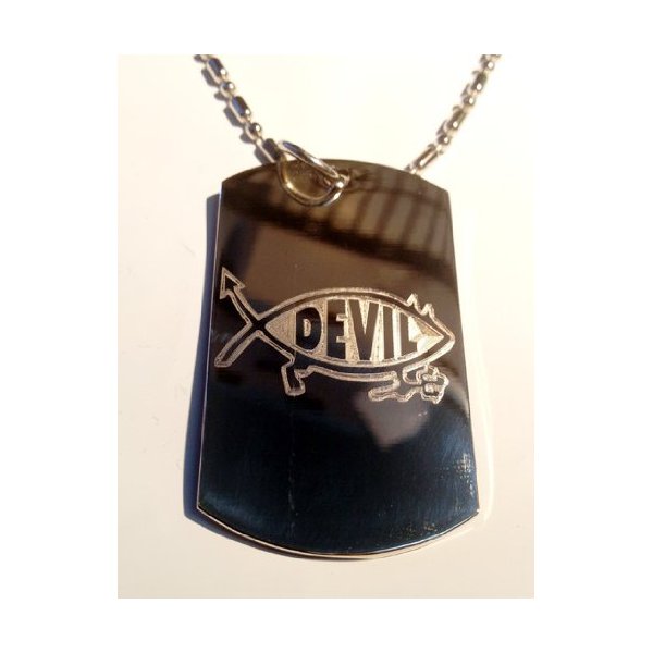 Novelty Jesus Fish Devil Satan Funny Logo Symbol - Military Dog Tag Luggage Tag Key Chain Metal Chain Necklace