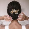 Bessney Crystal Bride Wedding Hair Comb Gold Flower Hair Accessories Rhinestone Bridal Hair Pieces for Women and Girls