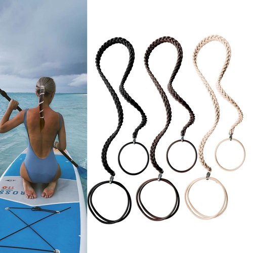 Spiral Hair Tie Sprots Ponytail Holders, Elastic Braided Hair Ties No Damage, Pony Tail Wrap for Long Hair for Gym, Swimming, Diving 3pcs 16" Black Blonde Brown