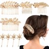 8 Pieces Leaf Hair Side Combs Gold Rhinestone Hair Pins Clips with Teeth Combs for Wedding Hair Accessories for Women, Girls, Bride, Bridesmaid (Gold)