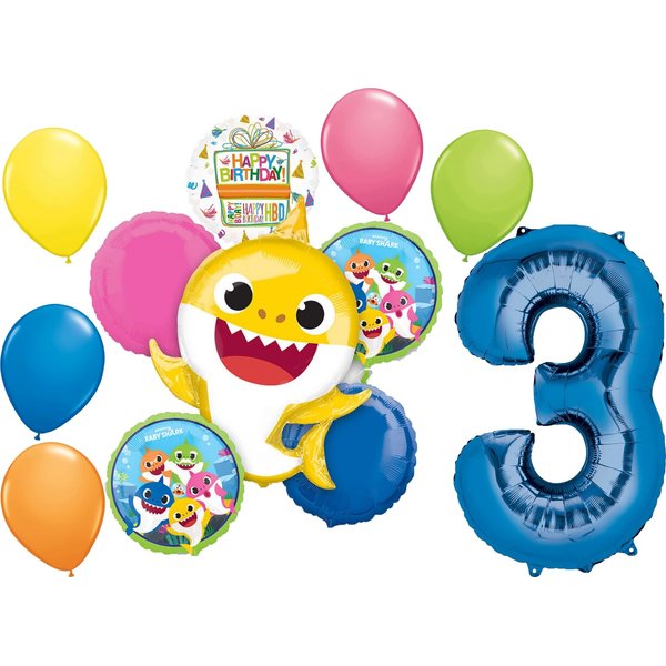 Anagram Baby Shark Boy 3rd Birthday Party Supplies Balloon Bouquet Decorations