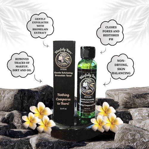 Blissfully Bare Gentle Bromelain Facial Toner with Skin-Loving Ingredients, Gentle Exfoliation, Removes Dirt, Excess Oil and Make-up, Skin-Soothing, Antioxidant, Promotes a Youthful Glow