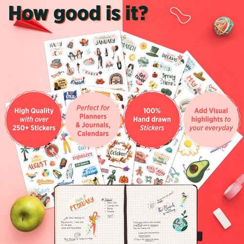 Happy Holiday Seasonal Planner Stickers - 500+ Cute Stickers for Daily Planners – Monthly Events, Halloween, Calendars, Journal, Female Empowerment, Teachers, 6 Water Bottle Stickers Pack