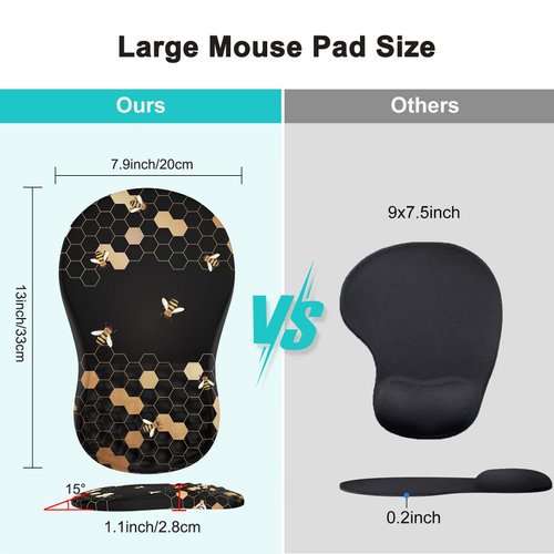 iCasso Ergonomic Mouse Pad Wrist Support, Wrist Rest, Comfortable Computer Gel Mouse Pad for Laptop, Memory Foam,Pain Relief Mousepad with Non-Slip PU Base for Office Home (Honeycomb)