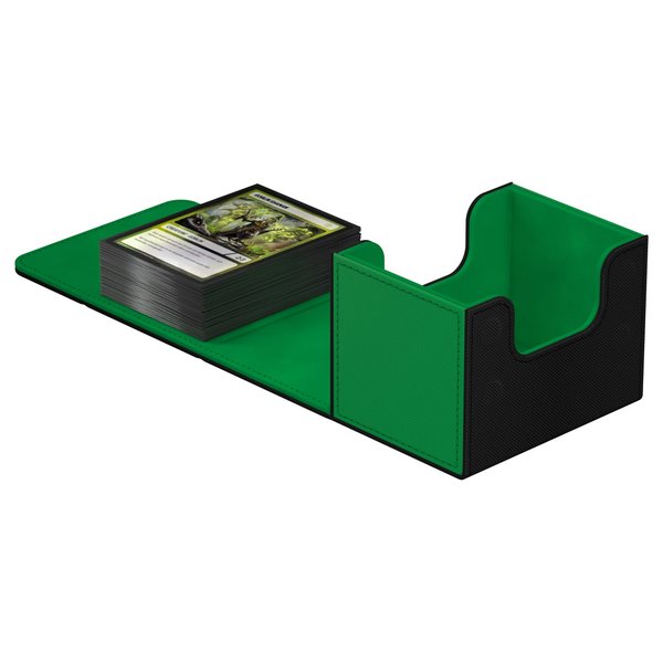 Ultimate Guard Sidewinder Synergy 100+, Deck Box for 100 Double-Sleeved TCG Cards, Black/Green, Magnetic Closure & Microfiber Inner Lining