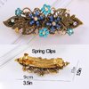iRIIRIO 2pcs Hair Metal Barrettes with Rhinestone Hair Bronze Metal Spring Clips for French Hair Style for Women Girls (Blue+Champagne)