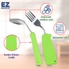 EZ Assistive Adaptive Utensils Spoon & Fork Easy to Hold for Independent Eating, Weighted Utensils for Hand Tremors (1 Set Green Hand Front Tilted)
