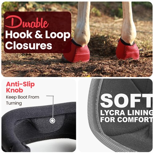 RS Premium Horses Bell Boots | Prevent Horses from Injury | Professional Bell Boots for Horses with Superb Protection, Durability, Comfort, Relaxable & Lightweight | Easily Remove mud and dust (RED)