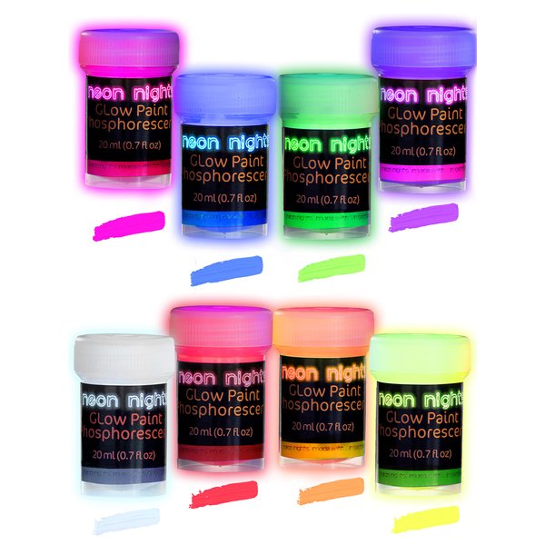 neon nights Glow in The Dark | Luminescent | Phosphorescent | Self-Luminous Paint - Set of 8